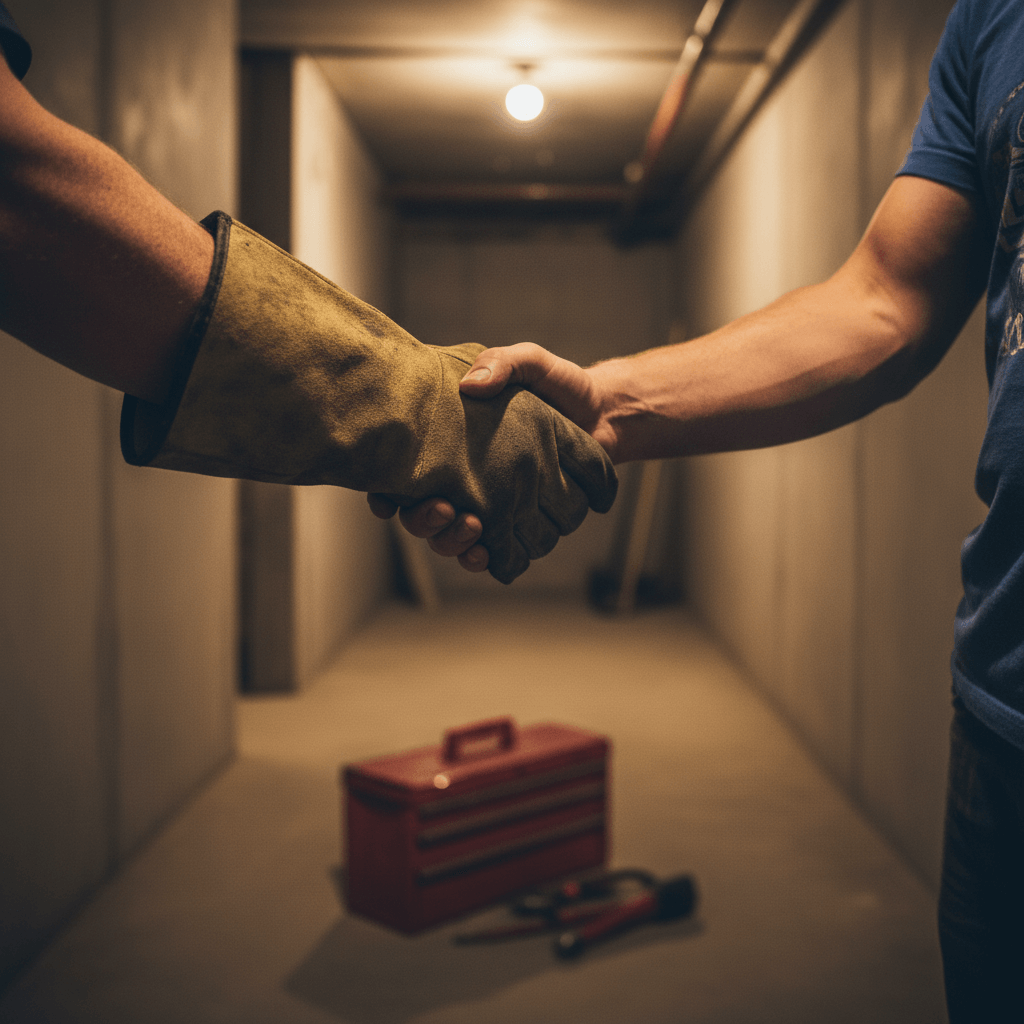 Handschlag zwischen Handwerker und Kunde als Zeichen des Vertrauens